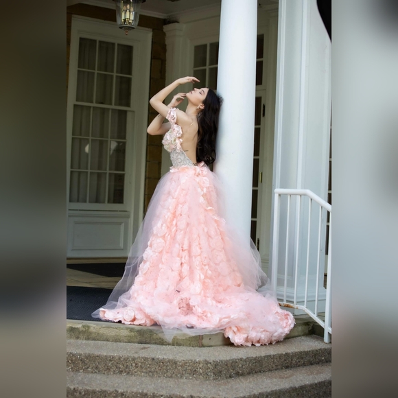 "LADY JAYNA" Custom Order Blush Ivory & Mint 3D Tulle Rosette Wedding Go… - Picture 7 of 7